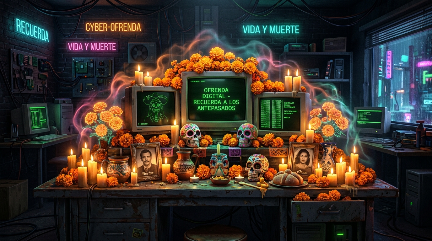 Cyberpunk Día de los Muertos Digital Ofrenda